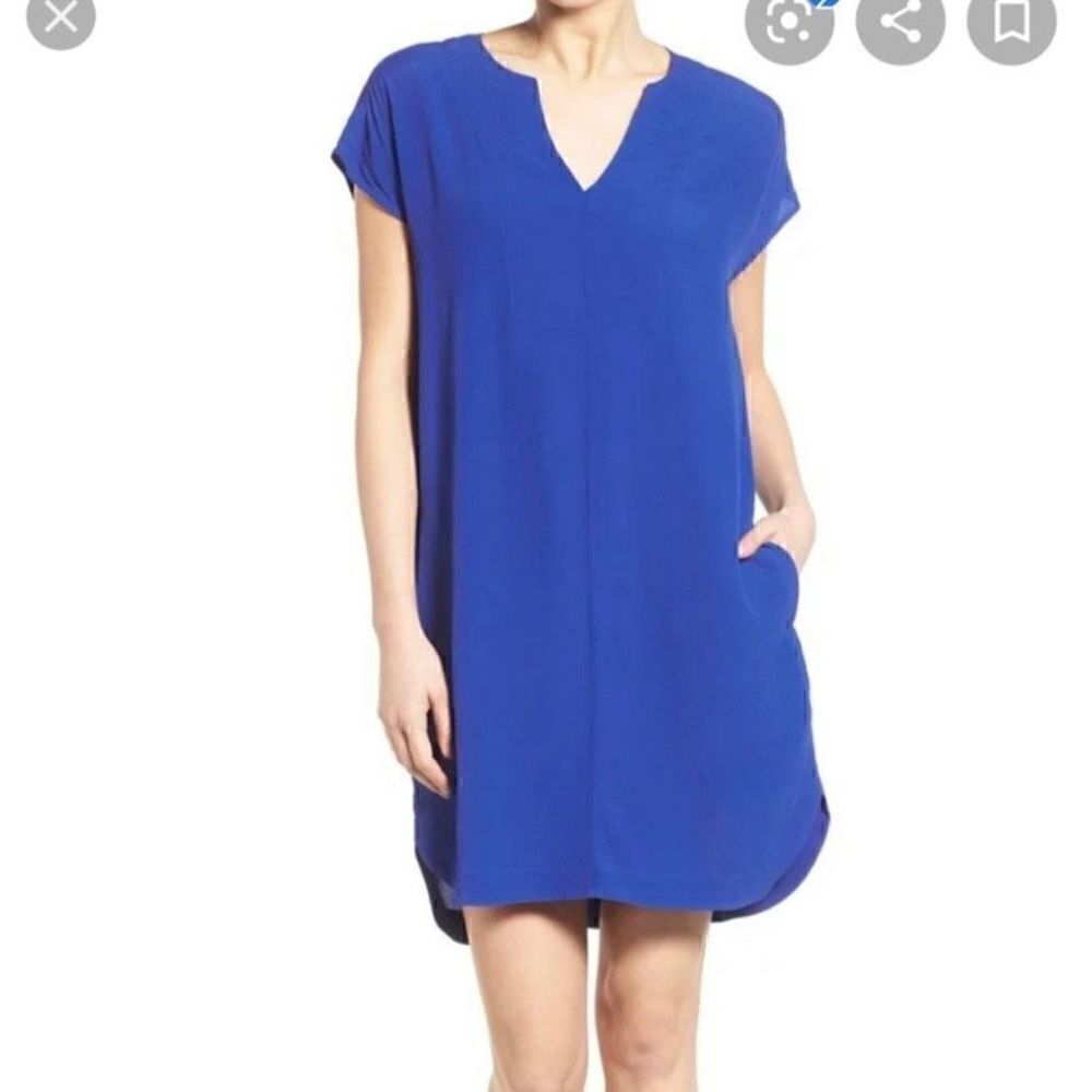 MADEWELL Du Jour Cap Sleeve Shift Dress. XXS Blue with Pockets (K1)